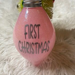 First Christmas Pink Glitter Light Bulb Ornament